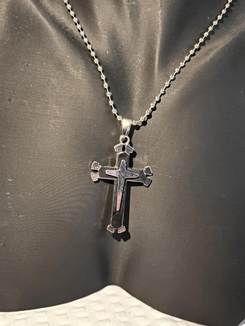 Black & Silver Cross Pendant Necklace - Unbranded Men's Jewelry